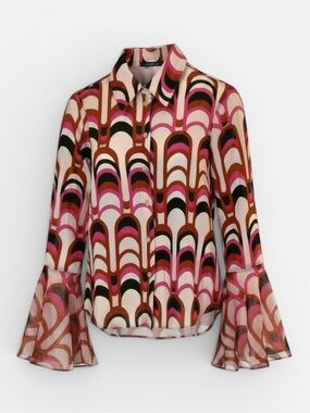 Zara Pink Red Black Abstract Retro Print Design Blouse